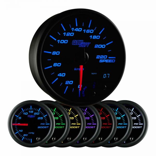 Black 7 Color 3 ¾” In Dash Kilometer Speedometer Gauge